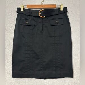 Jones New York Signature Stretch Black Pencil Skirt Knee-length with Belt Size 4